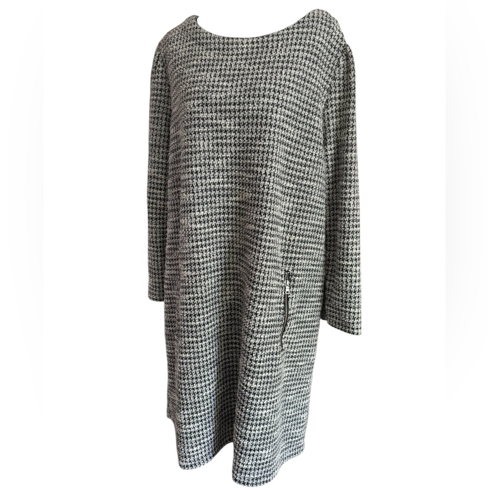 Gap Black White Silver Houndstooth Long Sleeve A-line Career Shift Dress Size XL - Picture 2 of 9